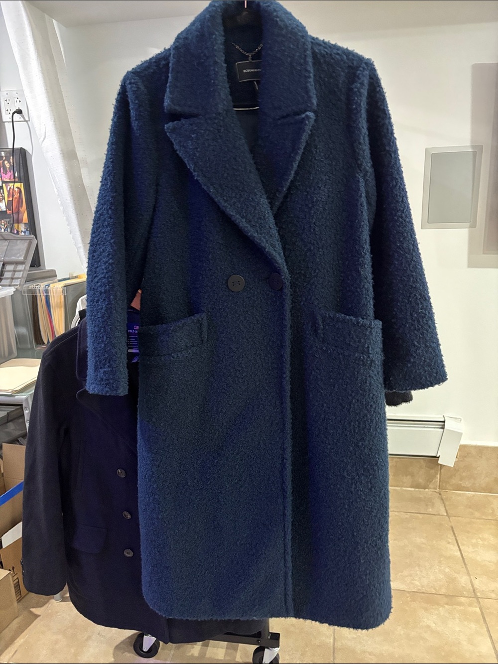 BCBGMaxAzria Navy Bouclé Pea Coat